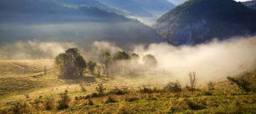 apuseni mountains romania misty autumn morning PNR5AGD